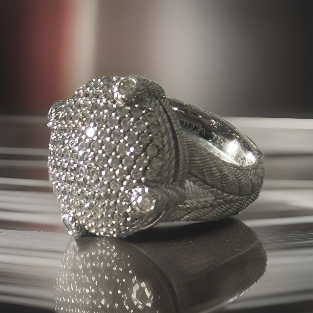Judith Ripka Sterling Silver 925 Pave CZ Dome Statement Ring Size 5.5